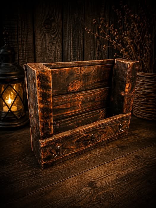 Handmade rustic wooden key holder made from reclaimed timber