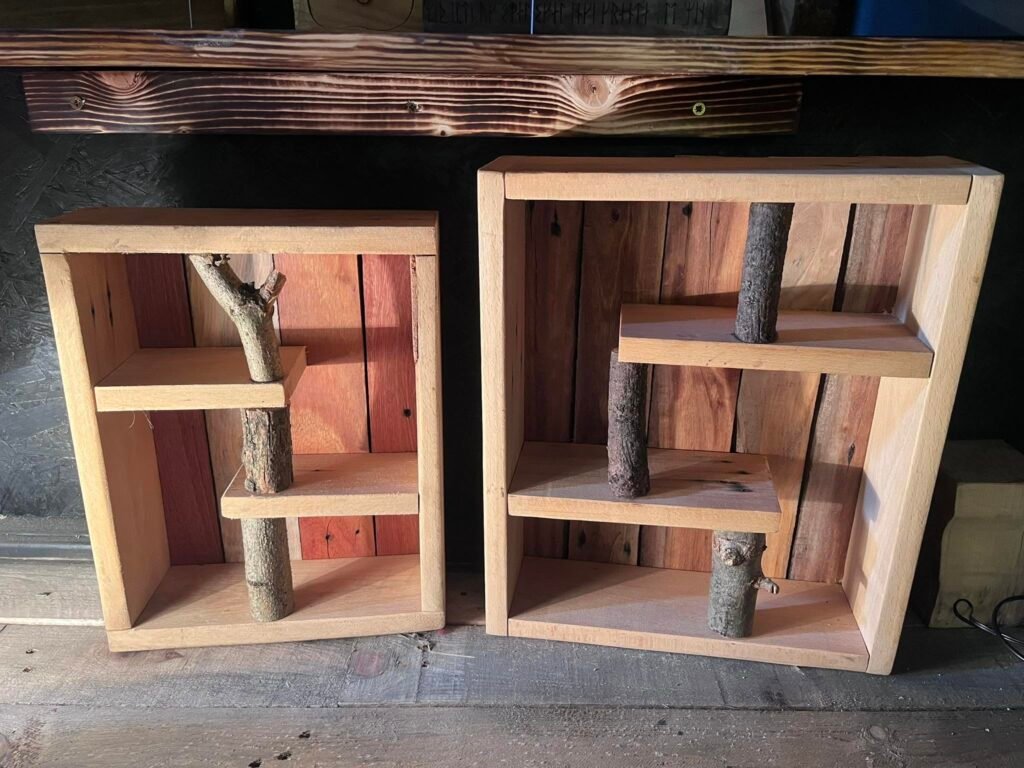Handmade wooden shelves made from reclaimed timber